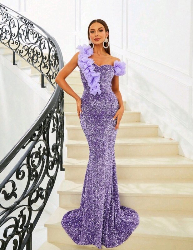 Дълга официална рокля от пайети в два цвята