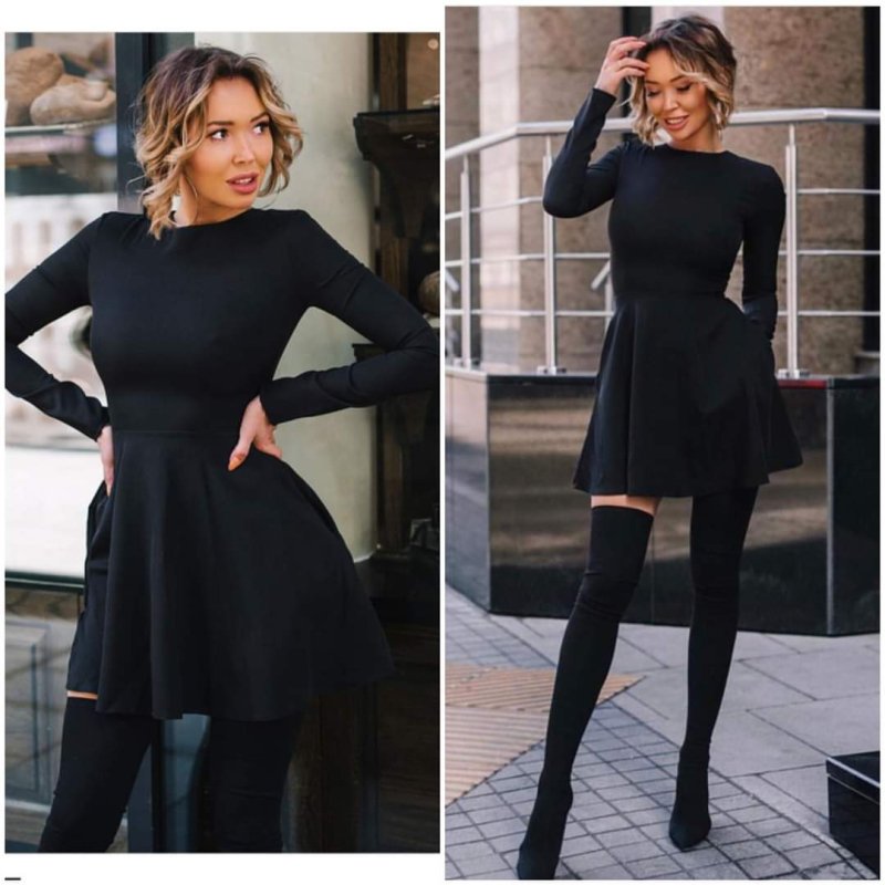 Дамска къса разкроена рокля с дълъг ръкав