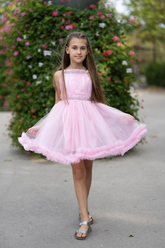 Комплект еднакви рокли за майка и дъщеря в розово със сребрист акцент