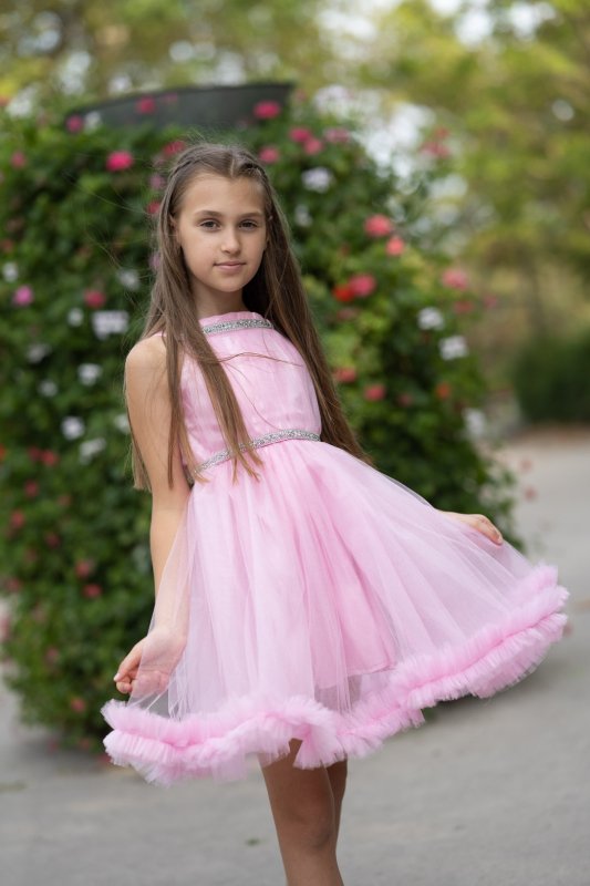 Детска рокля в розово със сребрист акцент