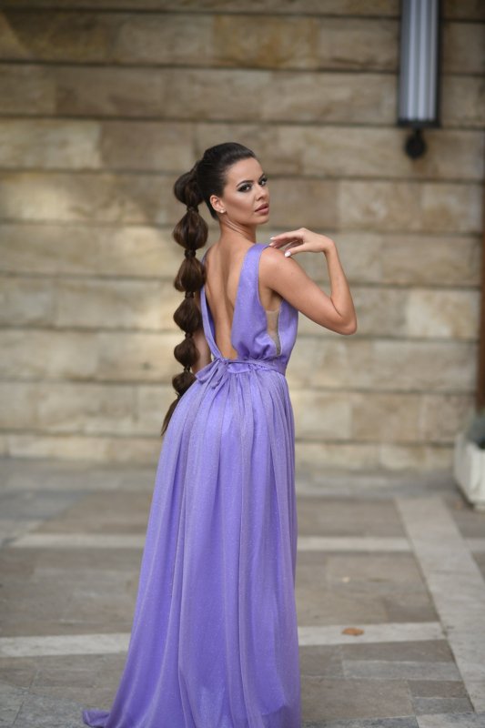 Комплект рокли за майка и дъщеря от блестяща лилава материя