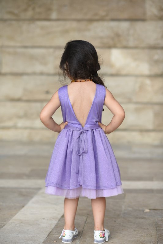 Комплект рокли за майка и дъщеря от блестяща лилава материя