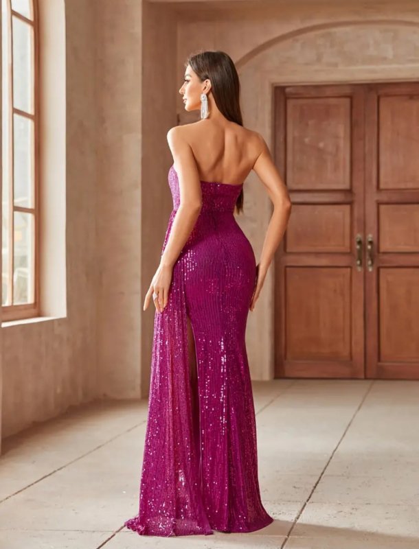 Дълга рокля тип бюстие с пайети