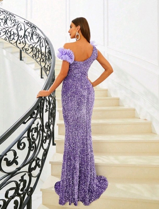 Дълга официална рокля от пайети в два цвята