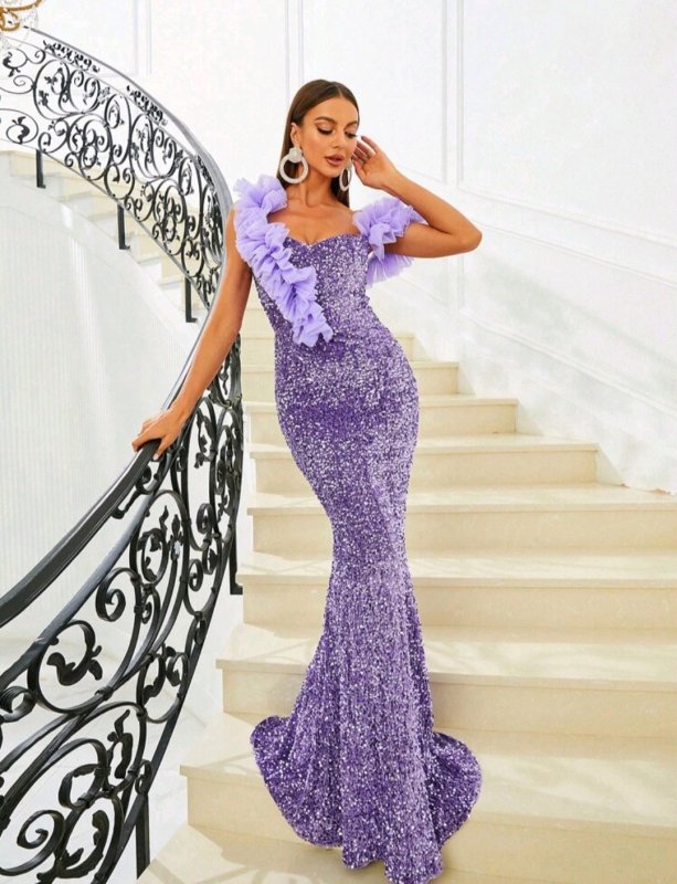 Дълга официална рокля от пайети в два цвята