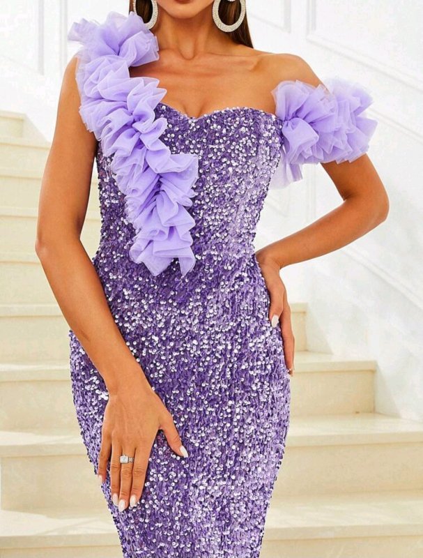 Дълга официална рокля от пайети в два цвята