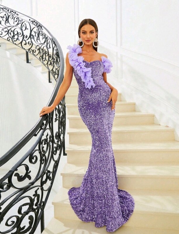 Дълга официална рокля от пайети в два цвята