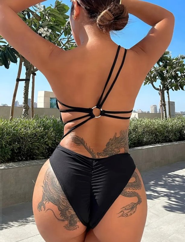 Цял черен бански с едно рамо 