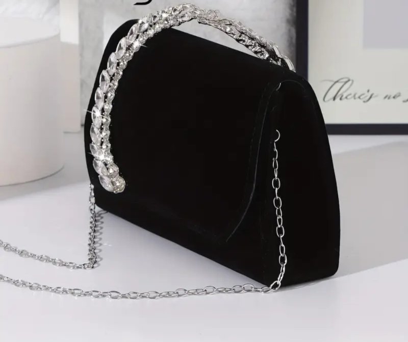 Вечерна черна чанта с камъни