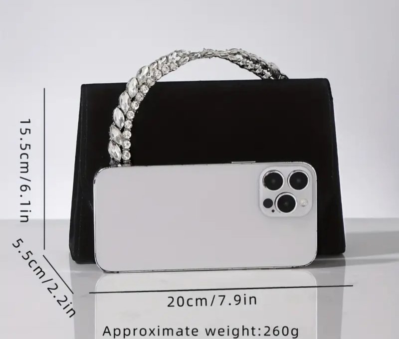 Вечерна черна чанта с камъни