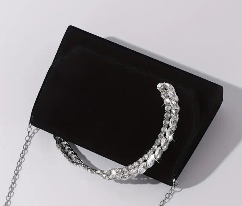 Вечерна черна чанта с камъни