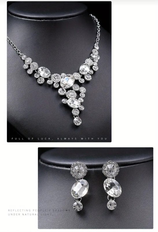 Сребрист комплект колие и обеци