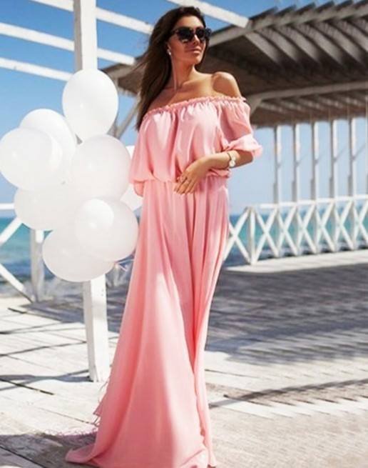 Комплект еднакви дълги рокли от шифон за майка и дъщеря