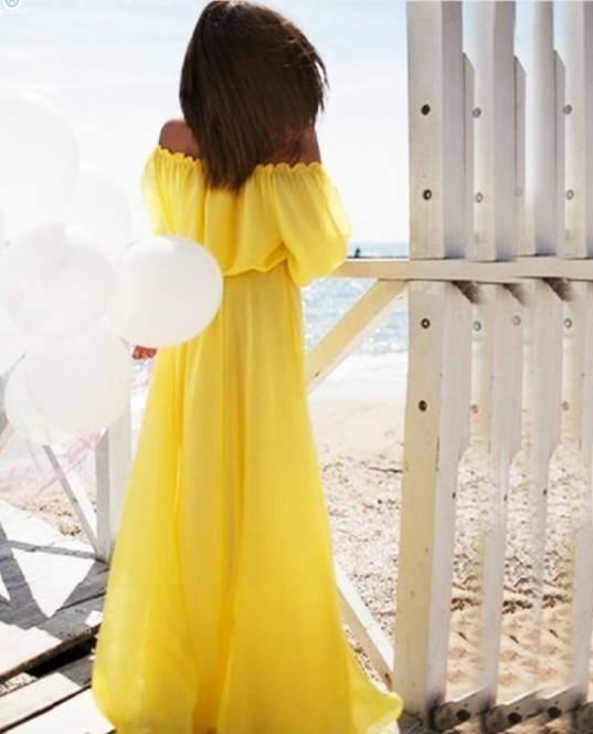 Комплект еднакви дълги рокли от шифон за майка и дъщеря