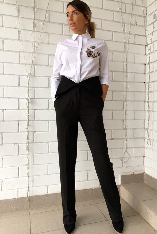 Дамски еластичен  панталон с висока талия 