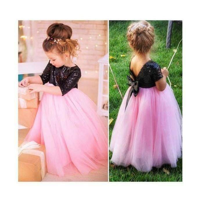 Детска дълга рокля с тюл и пайети