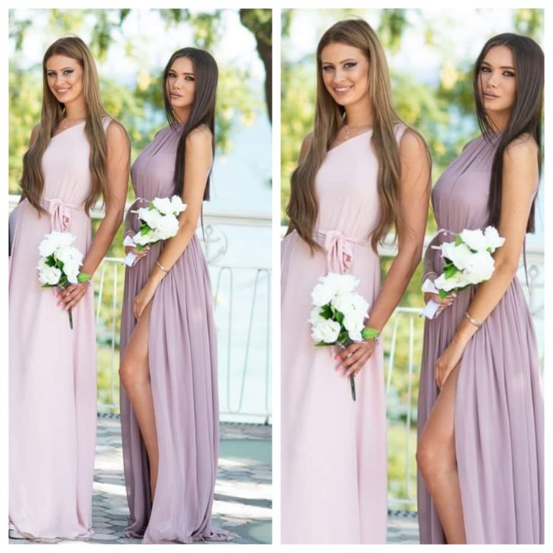 Шифонена рокля с панделки